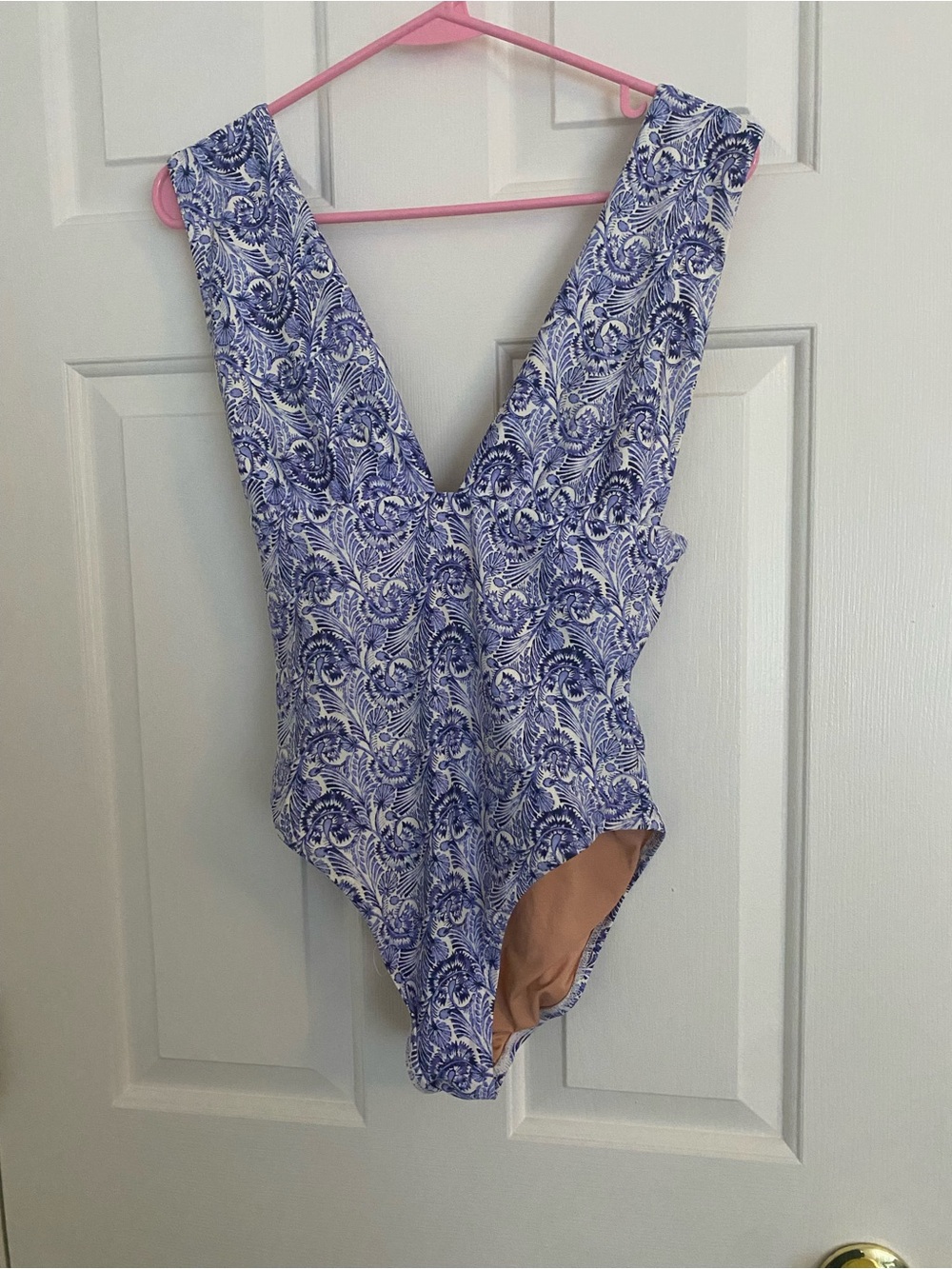 J. Crew Blue and White Printed One-Piece Swimsuit